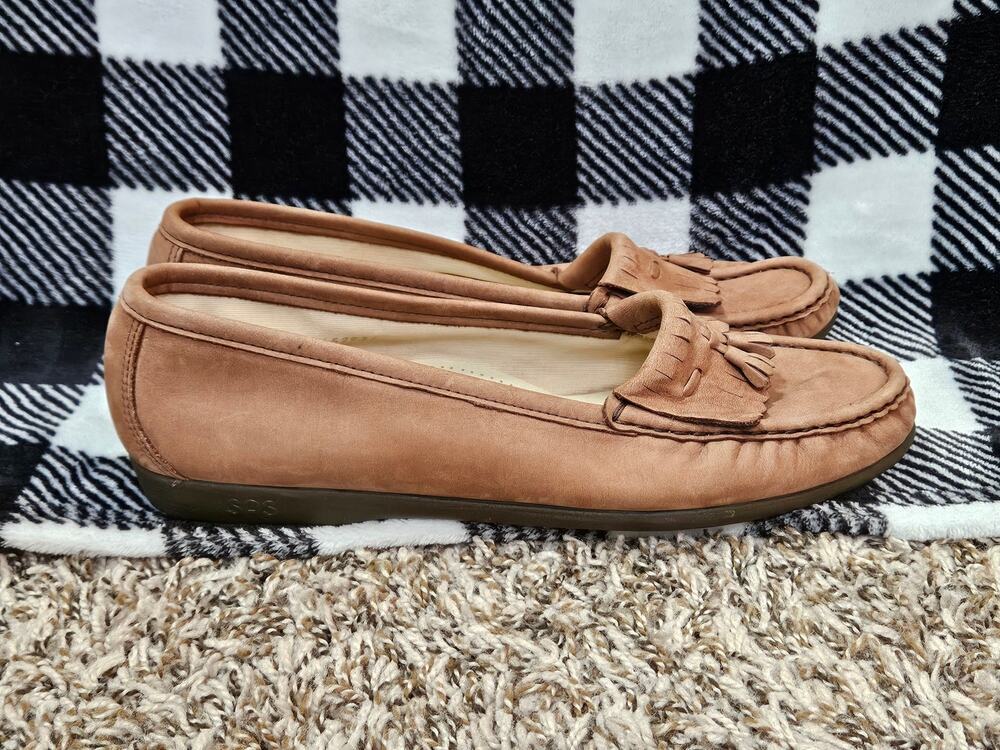 SAS Women's Size 10M Brown Nubuck Leather Tassel Loafers Slip On Comfort Shoes